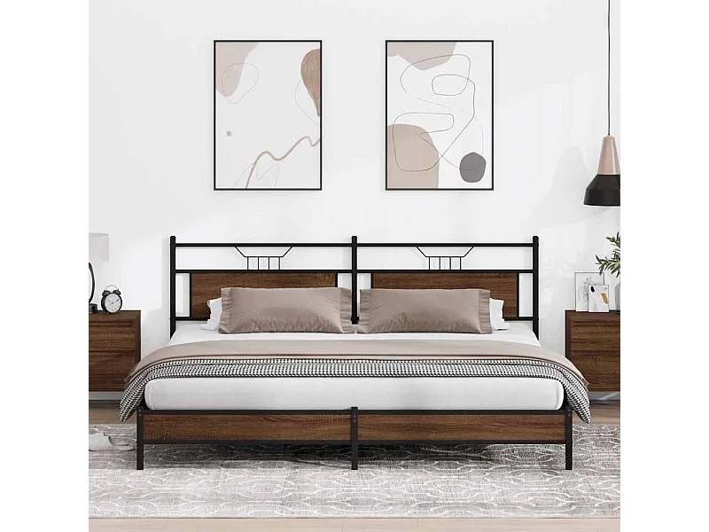 Lit double | Lit adulte | Cadre de lit en métal chêne marron 193x203 cm