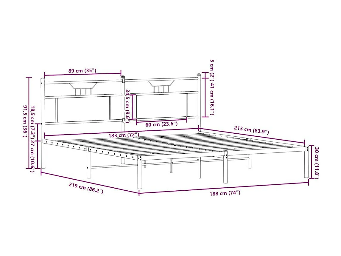 Lit double | Lit adulte | Cadre de lit chêne fumé 183x213 cm bois ingénierie