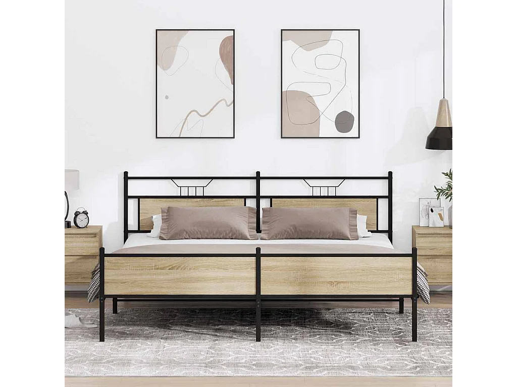 Lit double | Lit adulte | Cadre de lit en métal chêne sonoma 193x203 cm