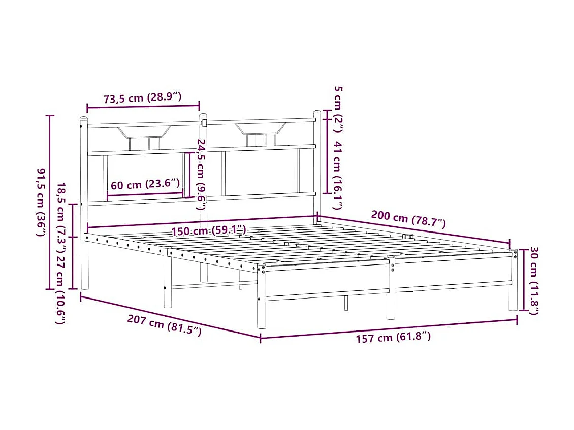 Lit double | Lit adulte | Cadre de lit chêne sonoma 150x200 cm