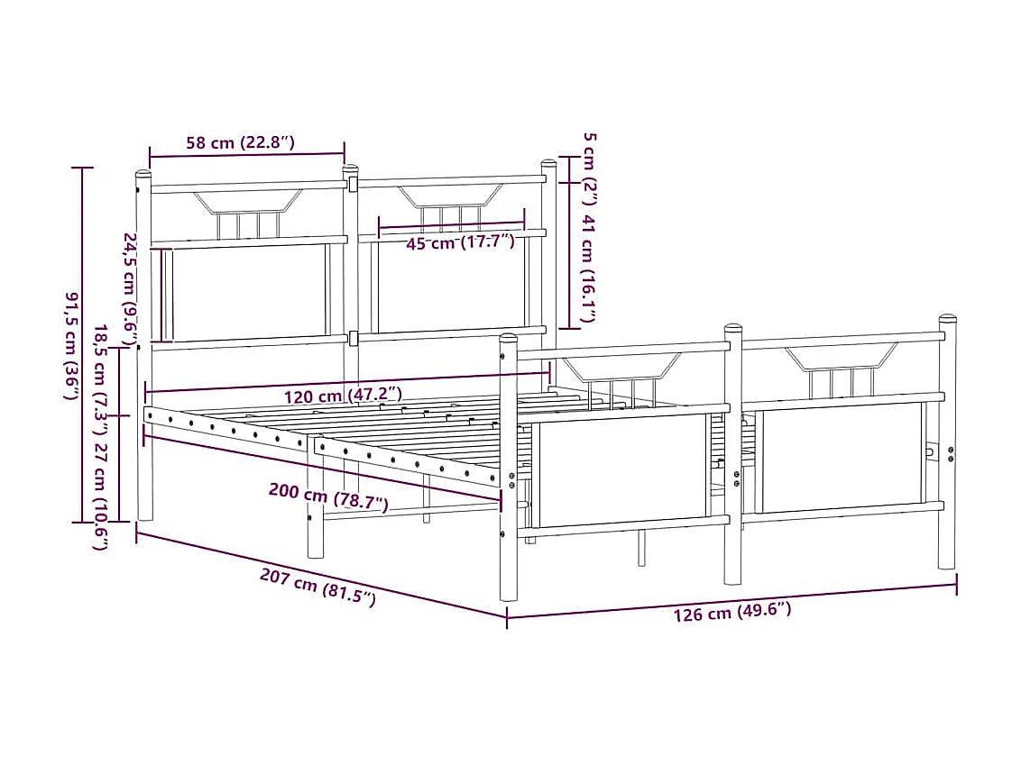 Letto per adulti | Letto singolo | Giroletto senza Materasso Rovere Sonoma 120x200cm in Truciolato