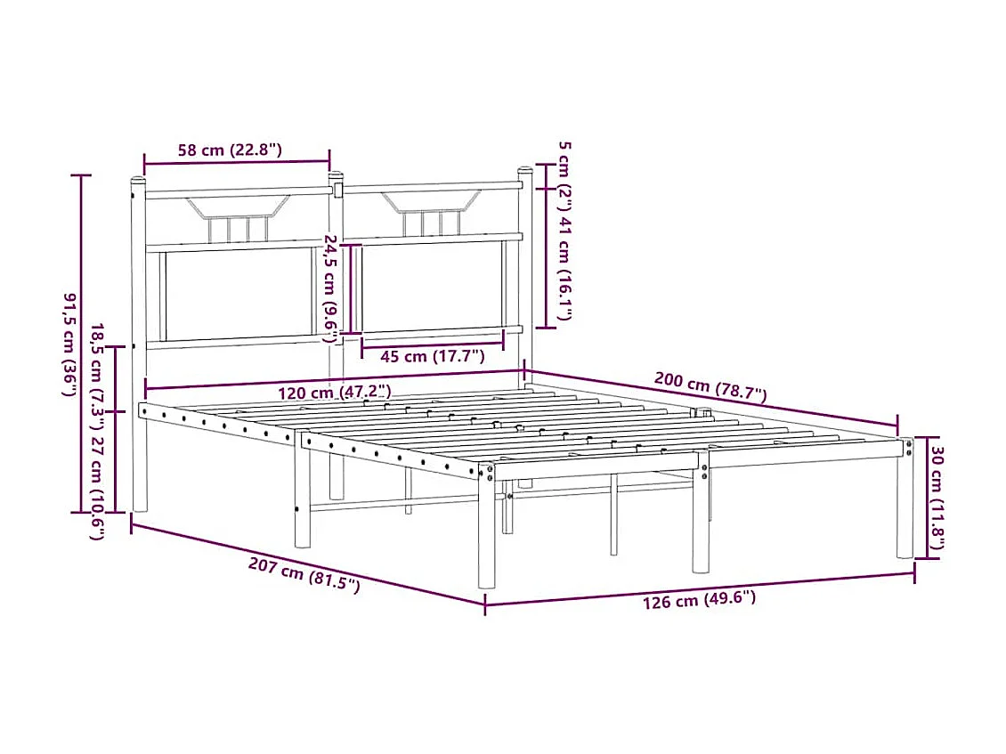 Letto per adulti | Letto singolo | Giroletto senza Materasso Rovere Fumo 120x200 cm in Truciolato