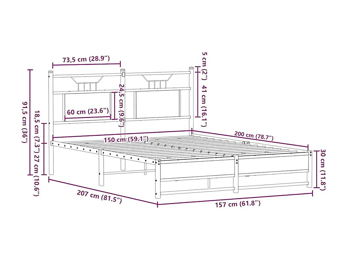 Letto per adulti | Letto matrimoniale | Giroletto senza Materasso Rovere Marrone 150x200 cm Truciolato