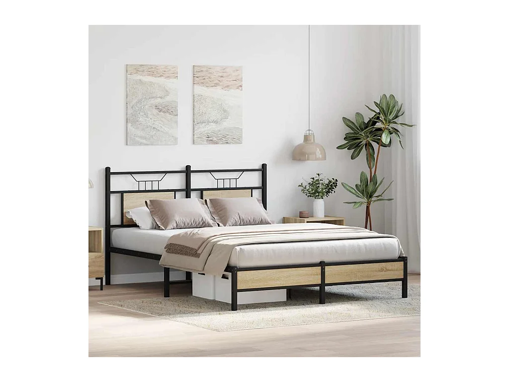 Lit double | Lit adulte | Cadre de lit chêne sonoma 137x190 cm