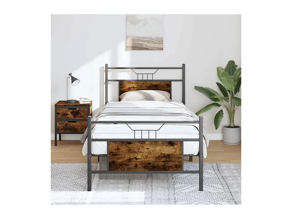 Lit simple | Lit adulte, enfant | Cadre de lit chêne fumé 80x200cm bois d'ingénierie