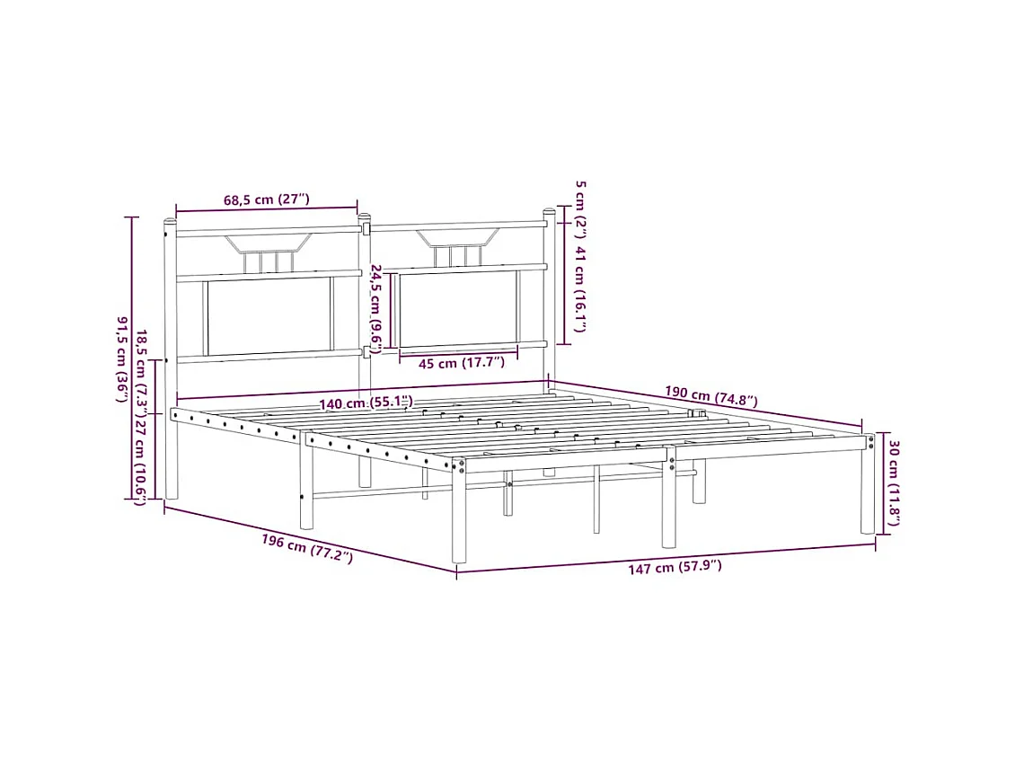 Lit double | Lit adulte | Cadre de lit chêne sonoma 140x190 cm