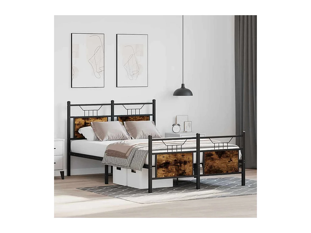 Lit simple | Lit adulte, enfant | Cadre de lit chêne fumé 120x200 cm bois ingénierie