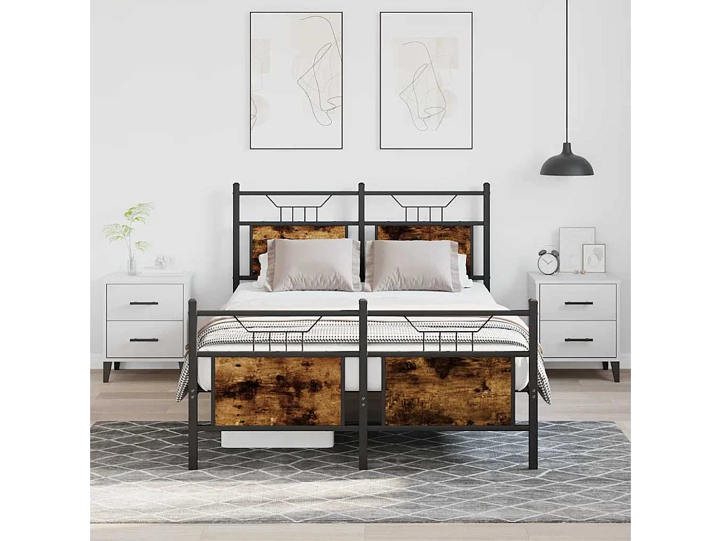 Letto per adulti | Letto singolo | Giroletto senza Materasso Rovere Fumo 120x200 cm in Truciolato