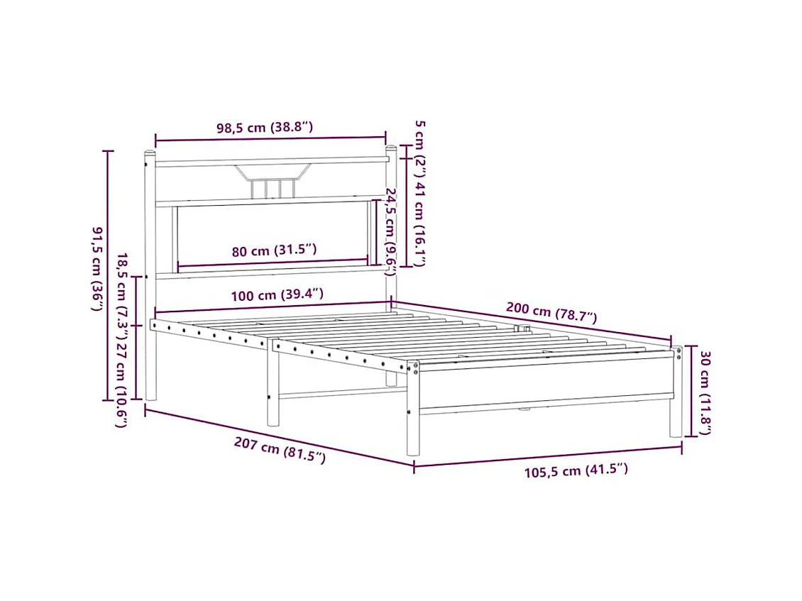 Lit simple | Lit adulte, enfant | Cadre de lit chêne marron 100x200 cm
