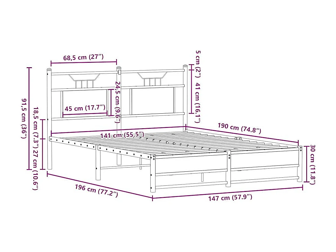 Lit double | Lit adulte | Cadre de lit chêne sonoma 140x190 cm
