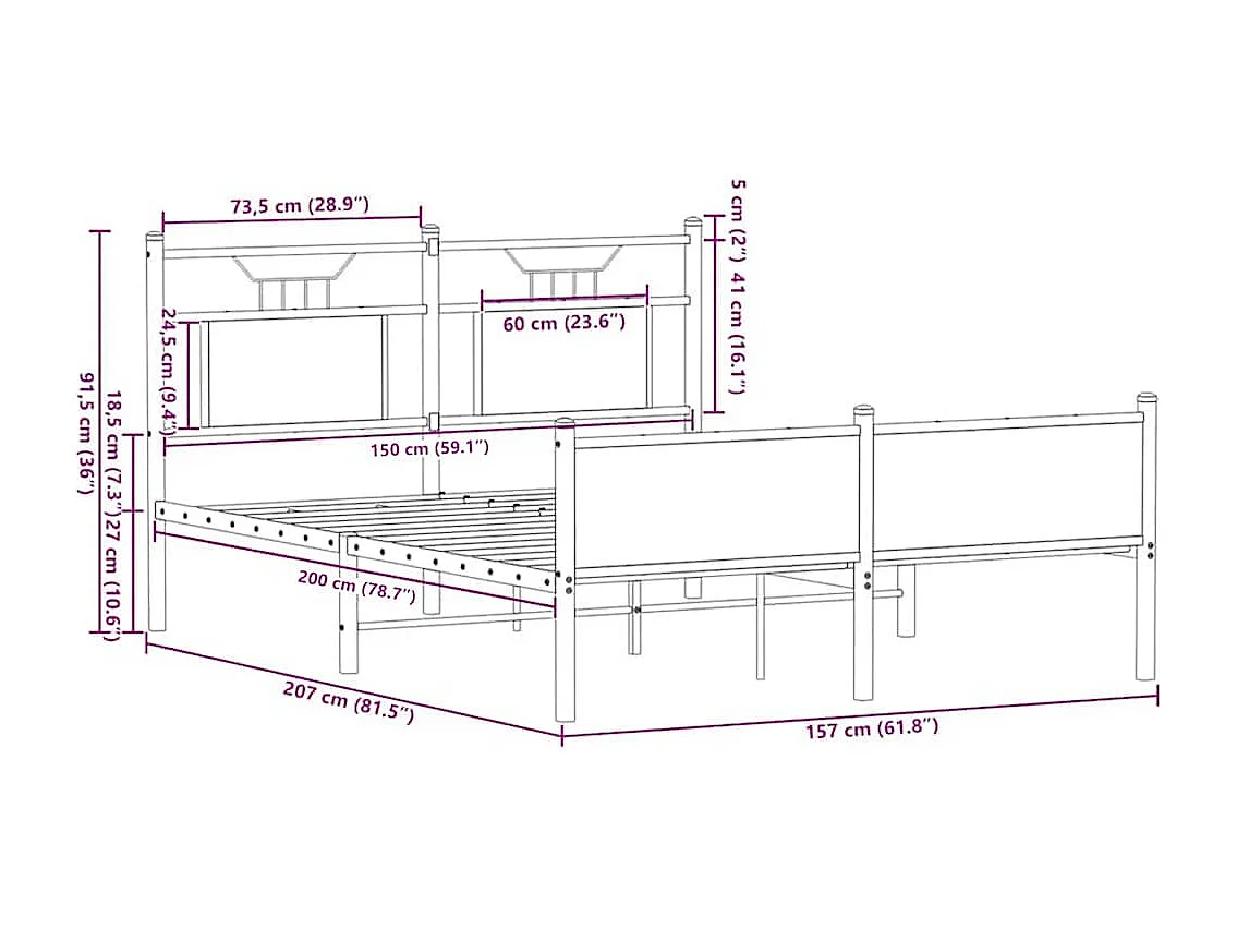 Letto per adulti | Letto matrimoniale | Giroletto senza Materasso Rovere Marrone 150x200 cm Truciolato