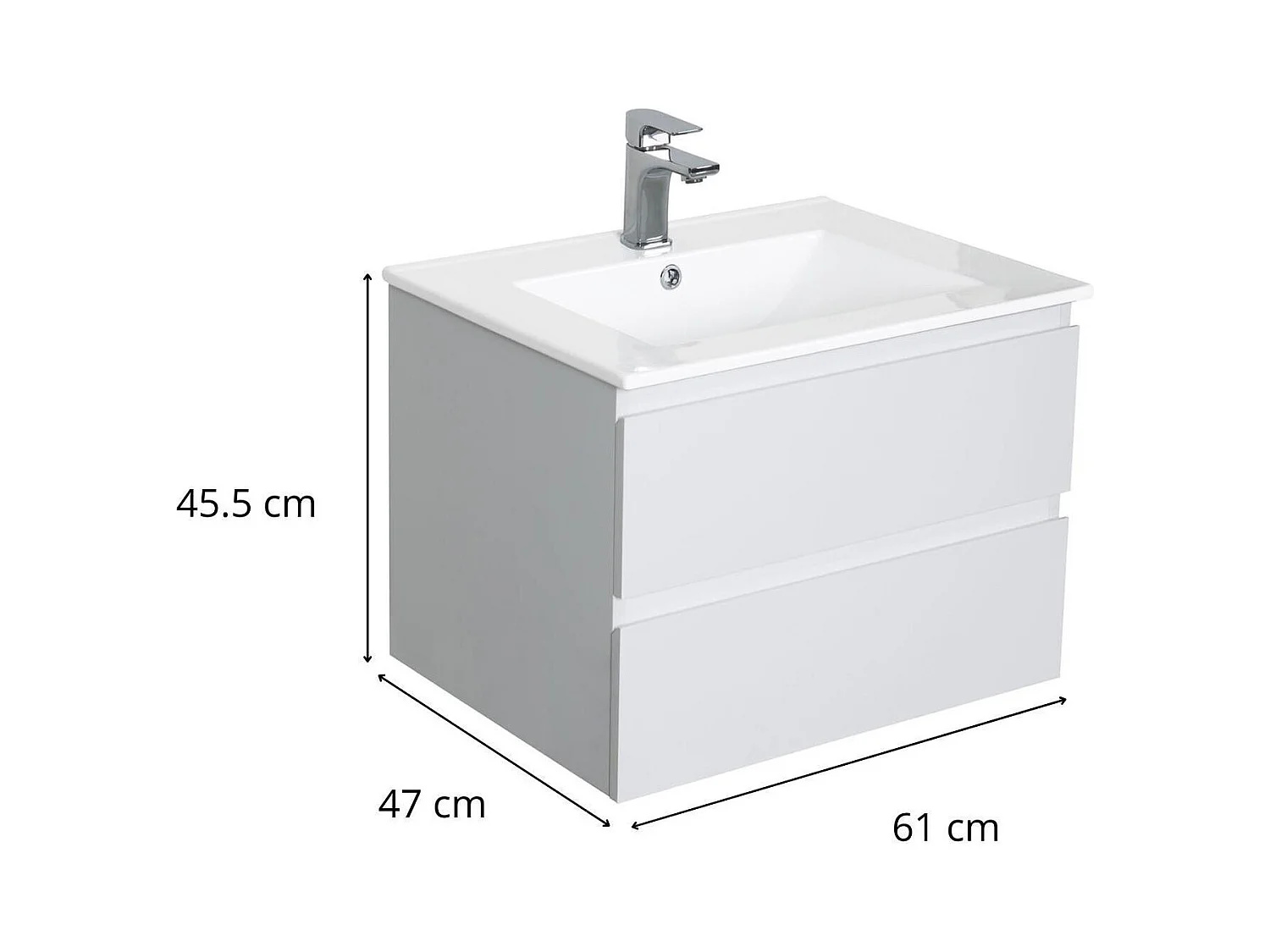 Einzelwaschtisch-Set 60 cm mit Keramikplatte und Chromhahn SORRENTO