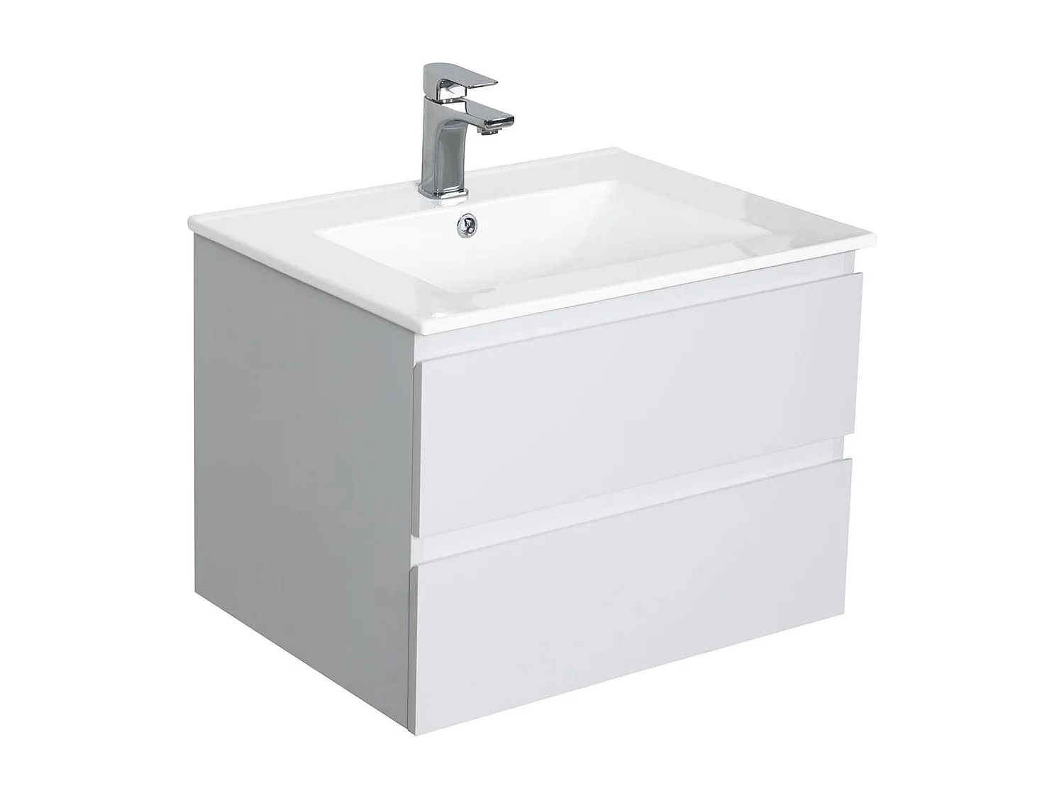 Ensemble simple vasque 60cm avec plan céramique et robinet chromé