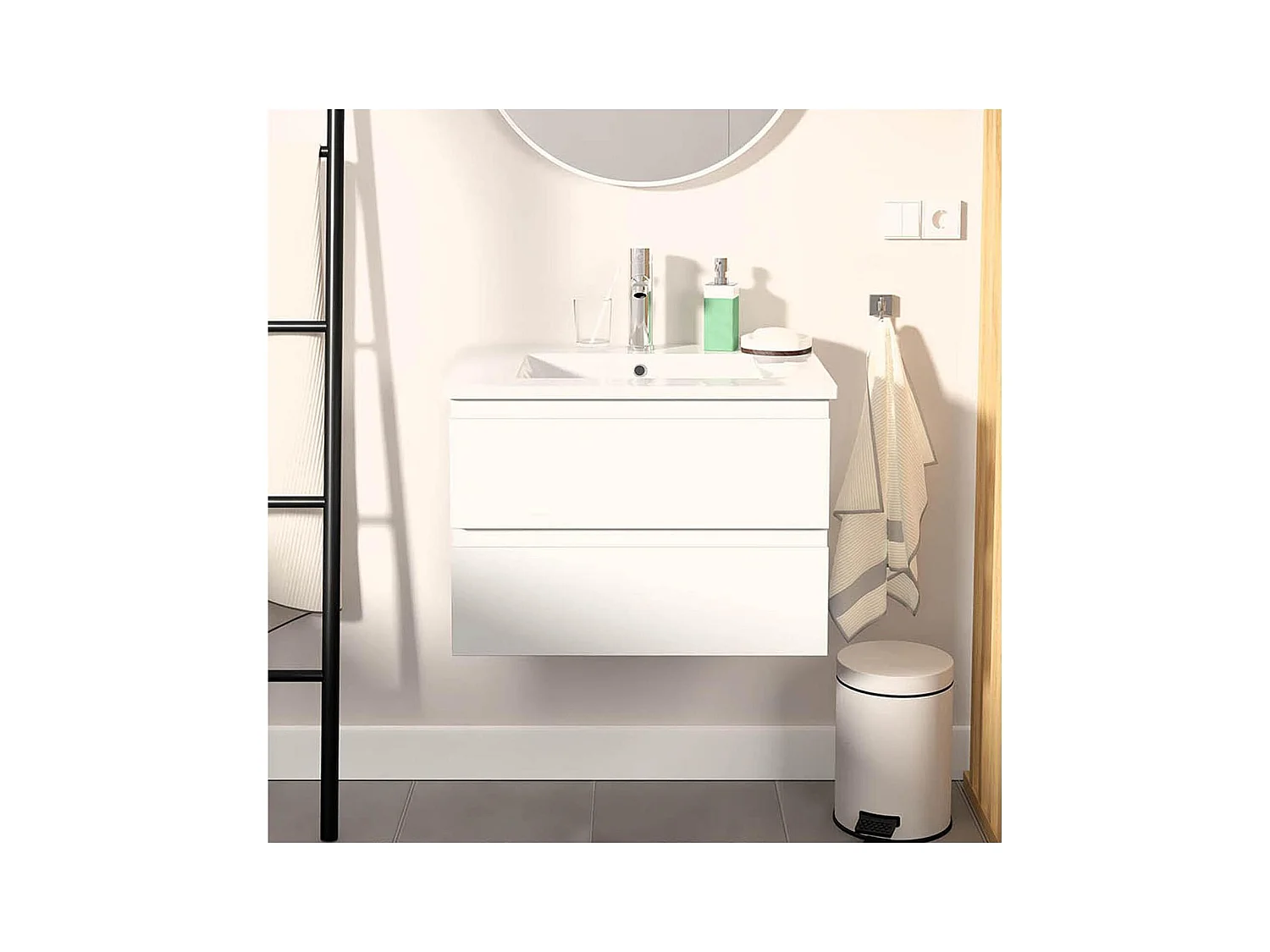 Gruppo lavabo singolo 60cm con piano in ceramica e rubinetto cromato SORRENTO