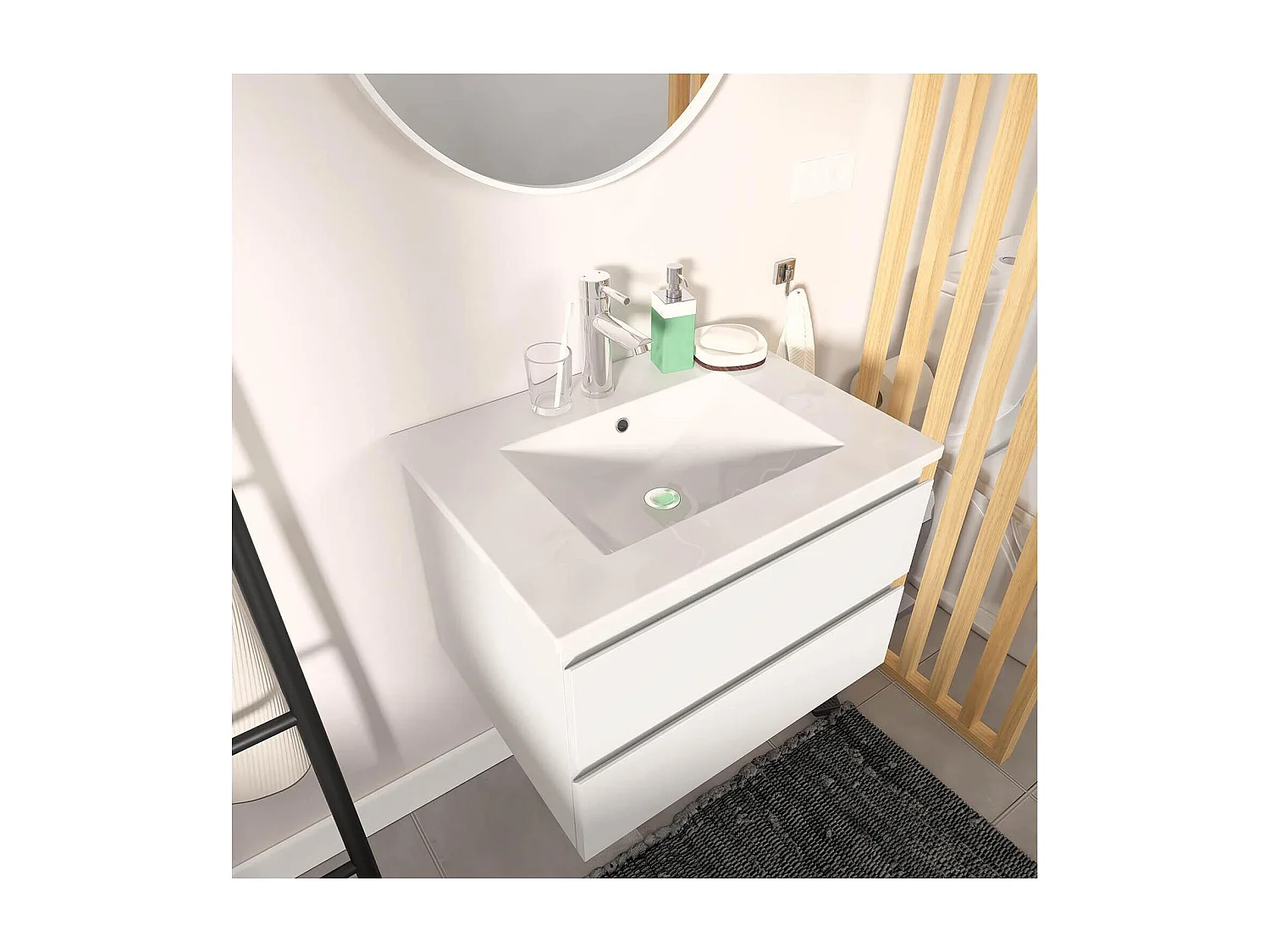 Enkele wastafelset 60cm met keramische bovenkant en chromen kraan SORRENTO