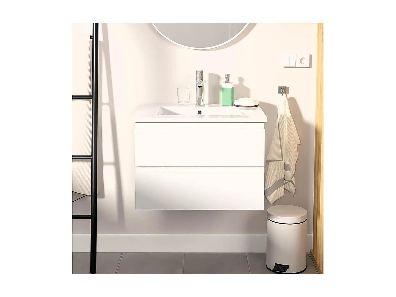 Ensemble simple vasque SORRENTO 60cm avec plan céramique et robinet chromé