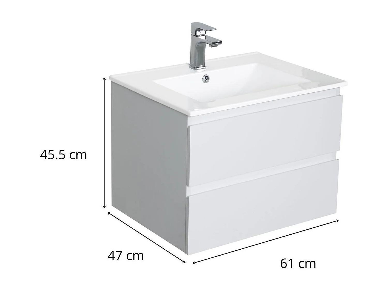 Ensemble simple vasque SORRENTO 60cm avec plan céramique et robinet chromé