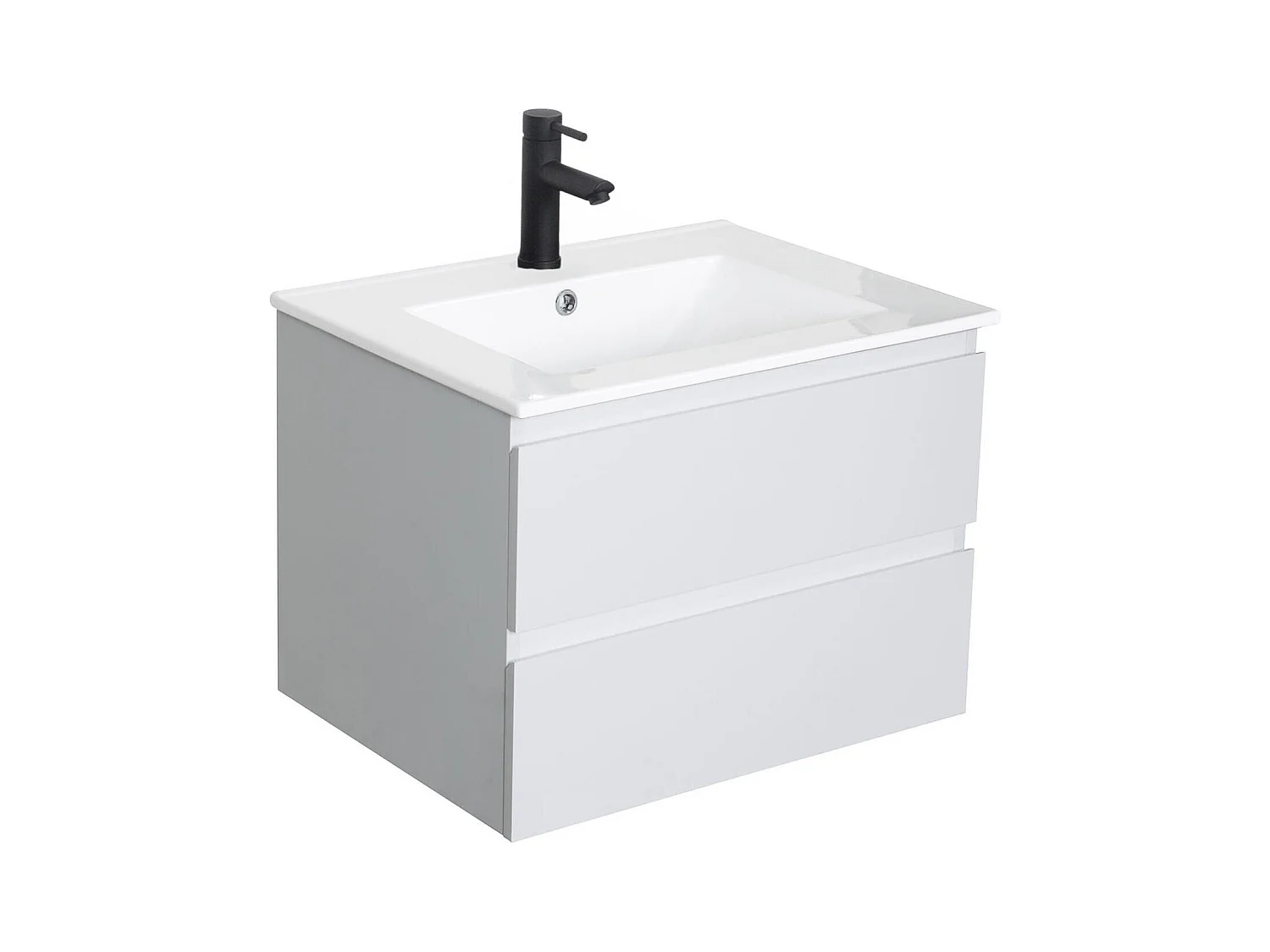 Ensemble simple vasque 60cm avec plan céramique et robinet noir