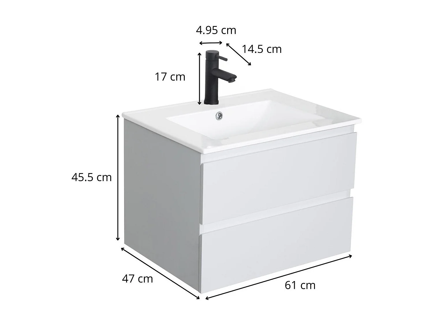Enkele wastafelset 60cm met keramische bovenkant en zwarte kraan SORRENTO