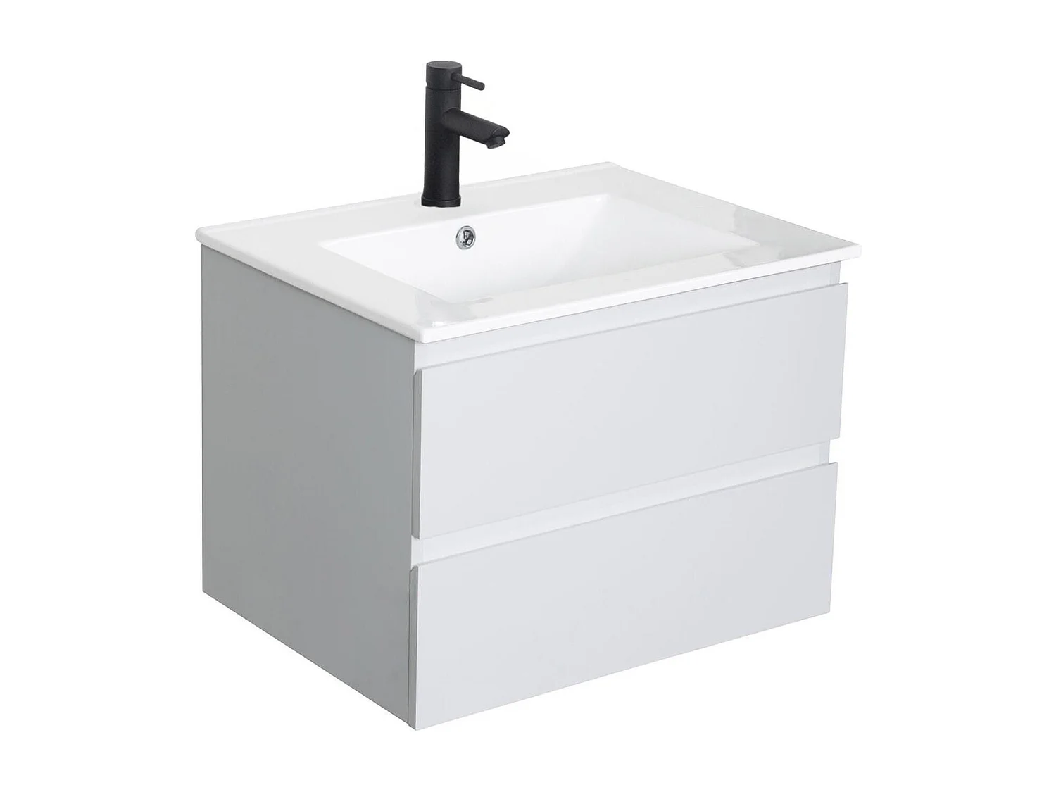 Set lavabo singolo 60cm con piano in ceramica e rubinetto nero SORRENTO