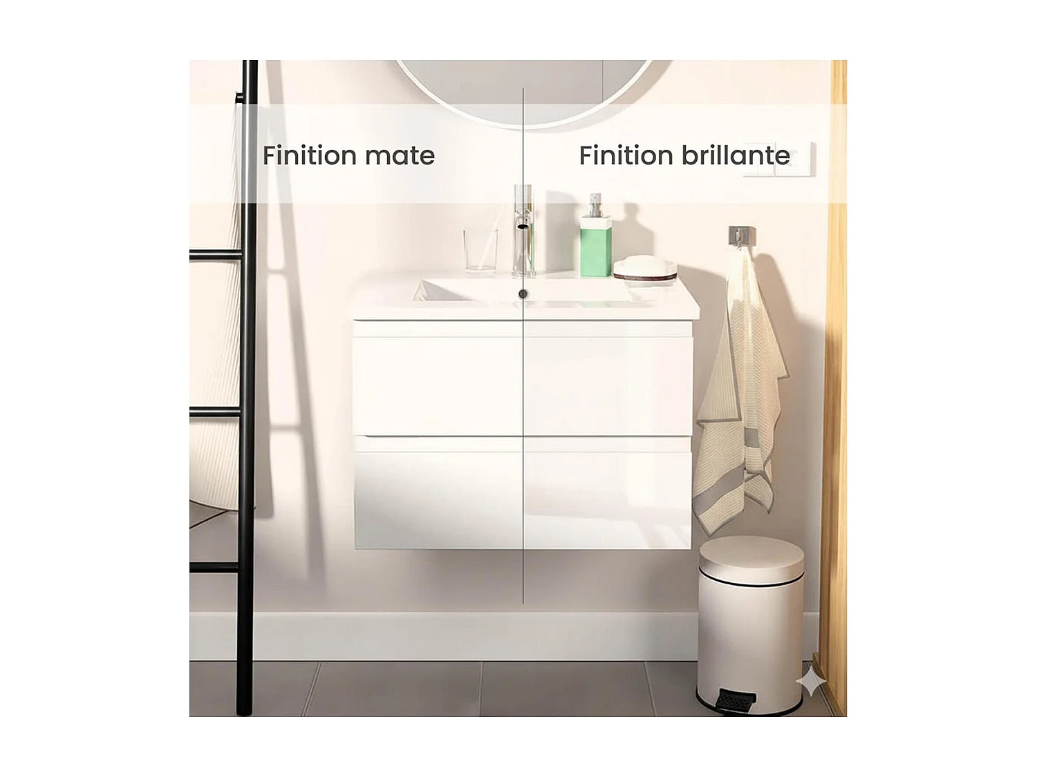 Set lavabo singolo 60cm con piano in ceramica e rubinetto nero SORRENTO