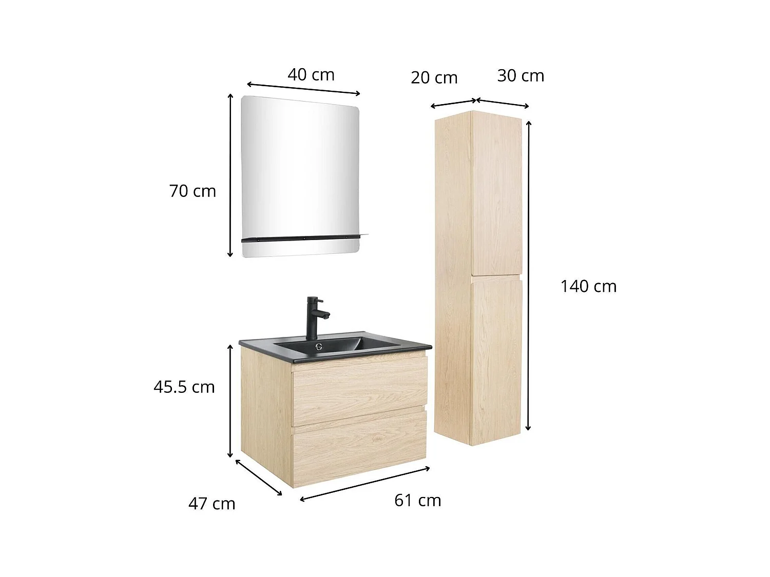 Einzelwaschtisch-Set 60 cm + Wasserhahn + Spiegel + SORRENTO-Säule