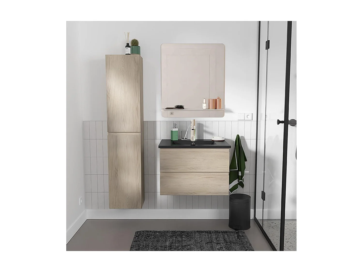 Enkele spoelbakset 60 cm + kraan + spiegel + SORRENTO kolom