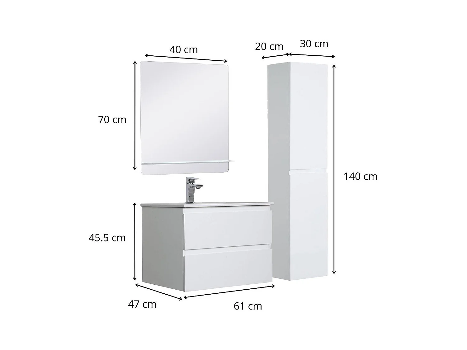 Einzelwaschtisch-Set 60 cm + Wasserhahn + Spiegel + SORRENTO-Säule