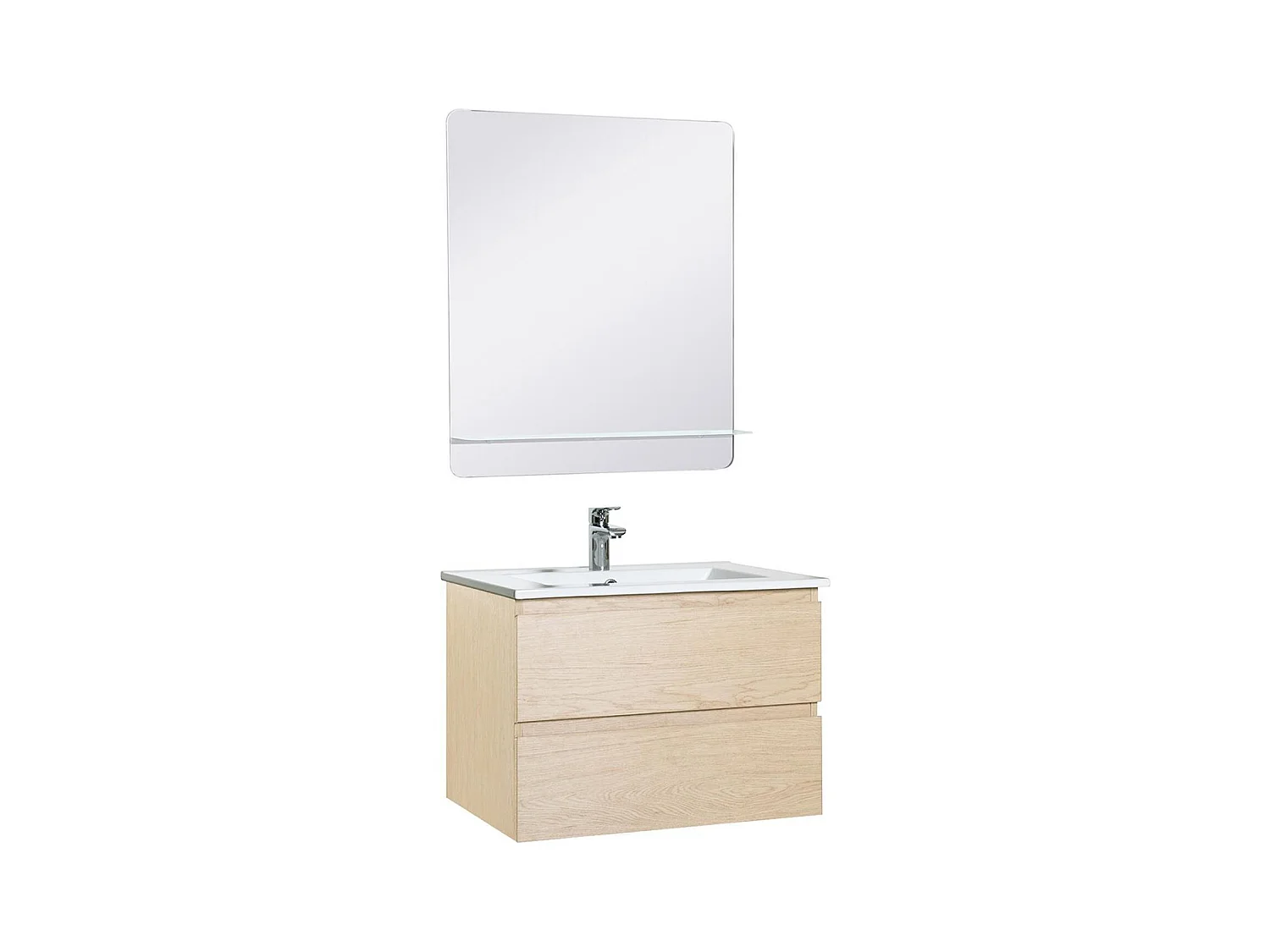 Ensemble simple vasque 60cm avec plan céramique, robinet chromé et miroir