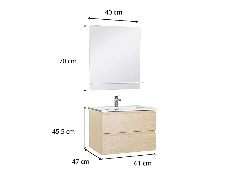 SORRENTO wastafelmeubelset met één wastafel 60 cm + kraan + spiegel