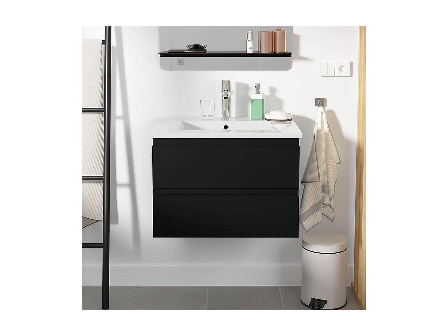 Einzelwaschtisch-Set 60 cm mit Keramikplatte und Chromhahn SORRENTO