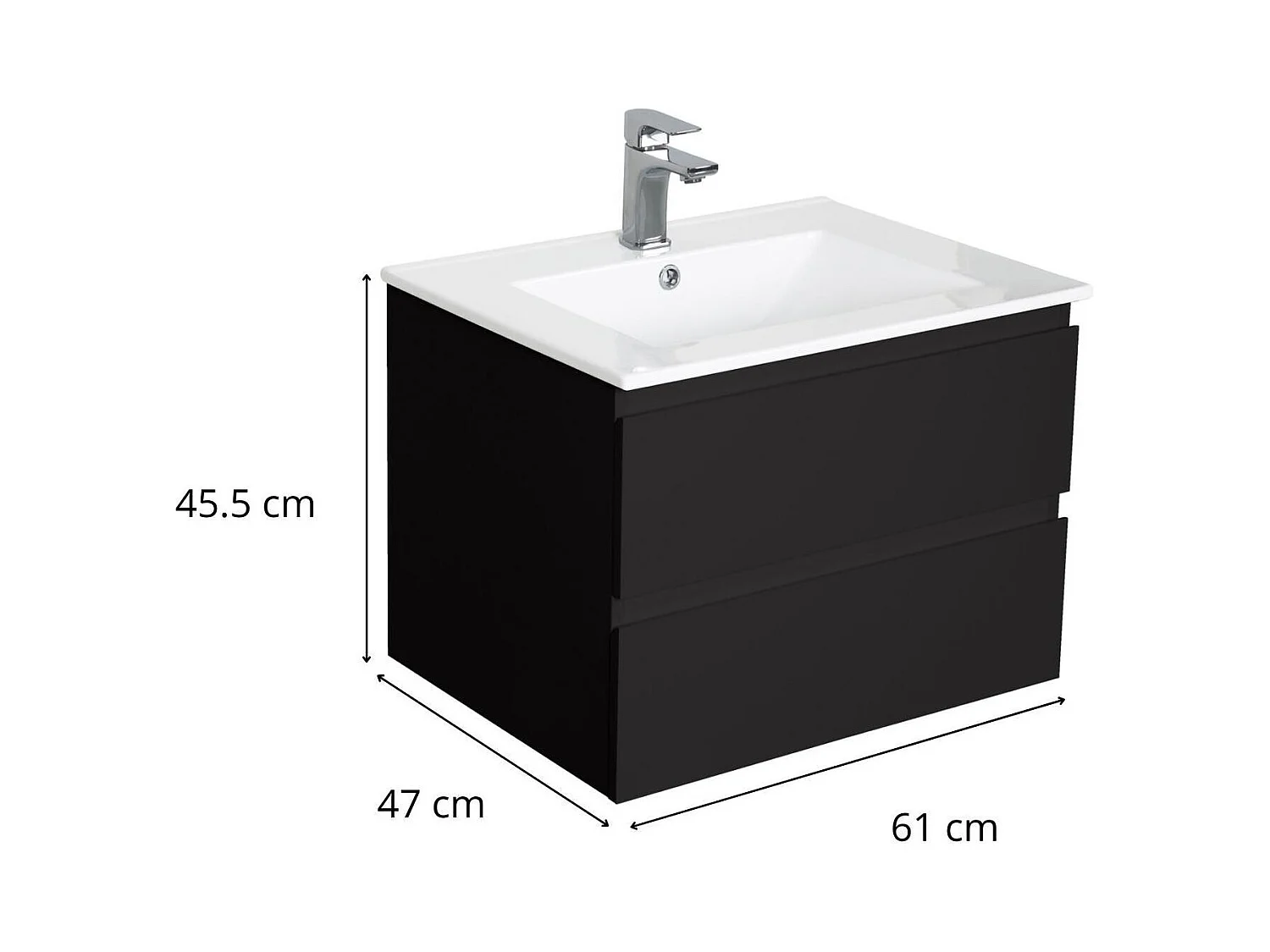 Einzelwaschtisch-Set 60 cm mit Keramikplatte und Chromhahn SORRENTO