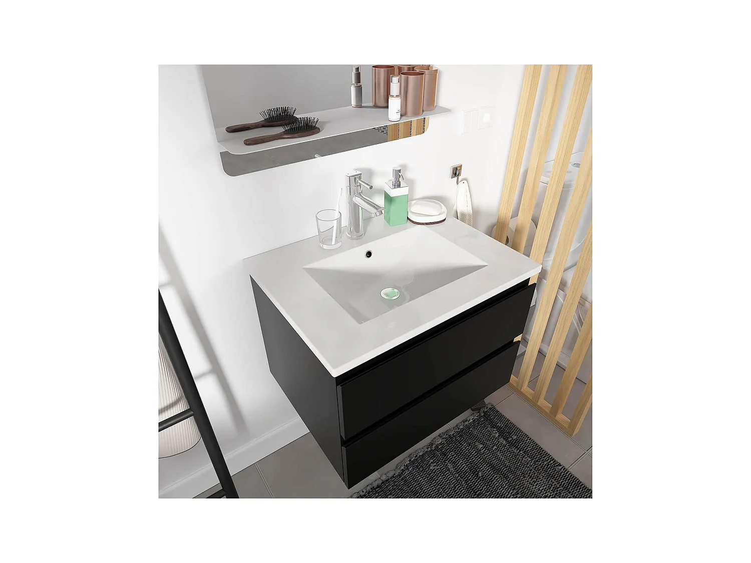 Einzelwaschtisch-Set 60 cm mit Keramikplatte und Chromhahn SORRENTO