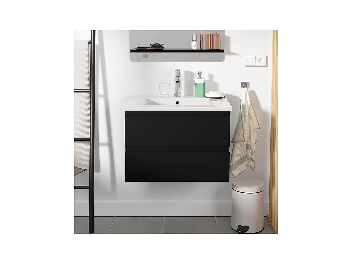 Conjunto de lavabo individual de 60cm con encimera de cerámica y grifo cromado SORRENTO