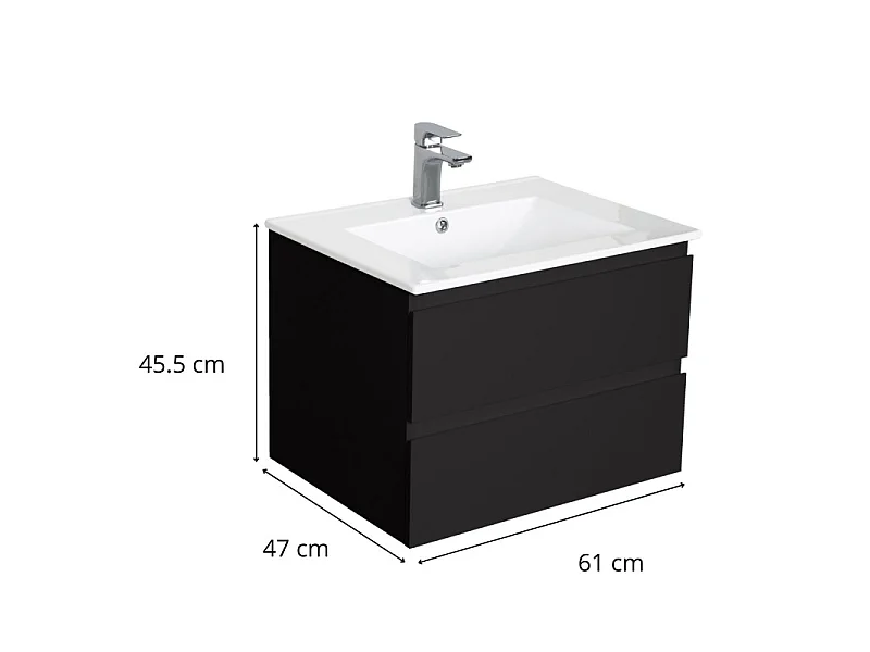 Ensemble simple vasque SORRENTO 60cm avec plan céramique et robinet chromé