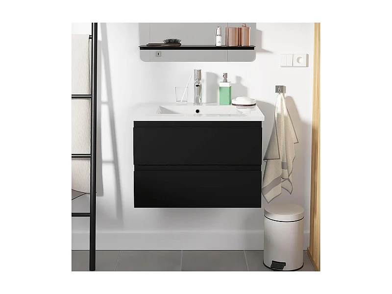 Enkele wastafelset 60cm met keramische bovenkant en chromen kraan SORRENTO