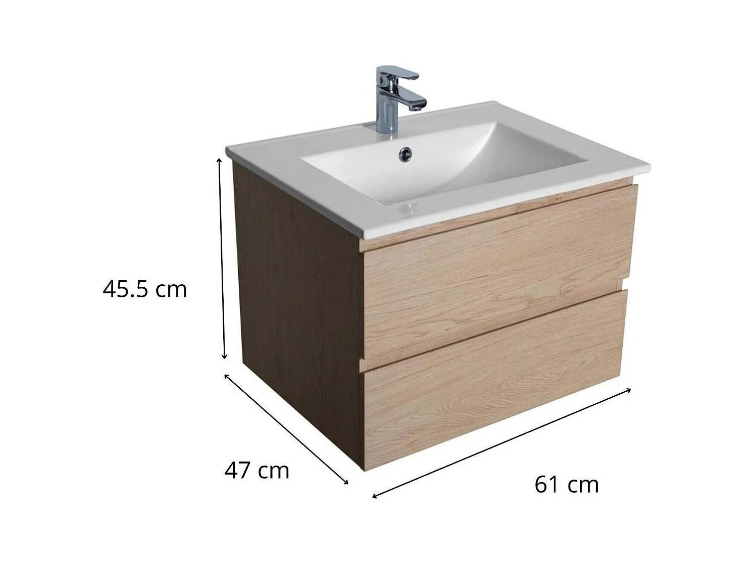 Einzelwaschtisch-Set 60 cm mit Keramikplatte und Chromhahn SORRENTO