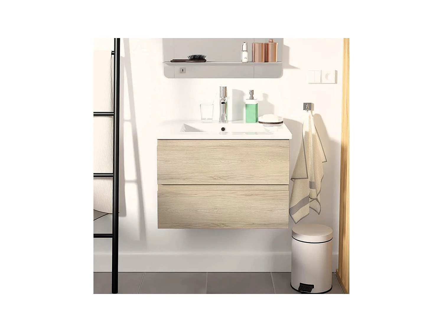 Conjunto de lavabo individual de 60cm con encimera de cerámica y grifo cromado SORRENTO