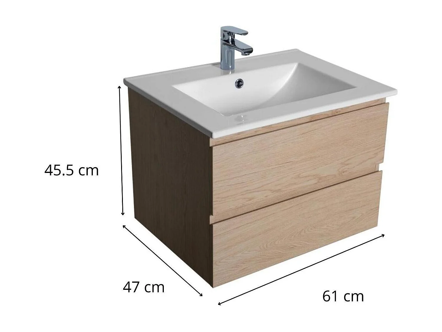 Enkele wastafelset 60cm met keramische bovenkant en chromen kraan SORRENTO