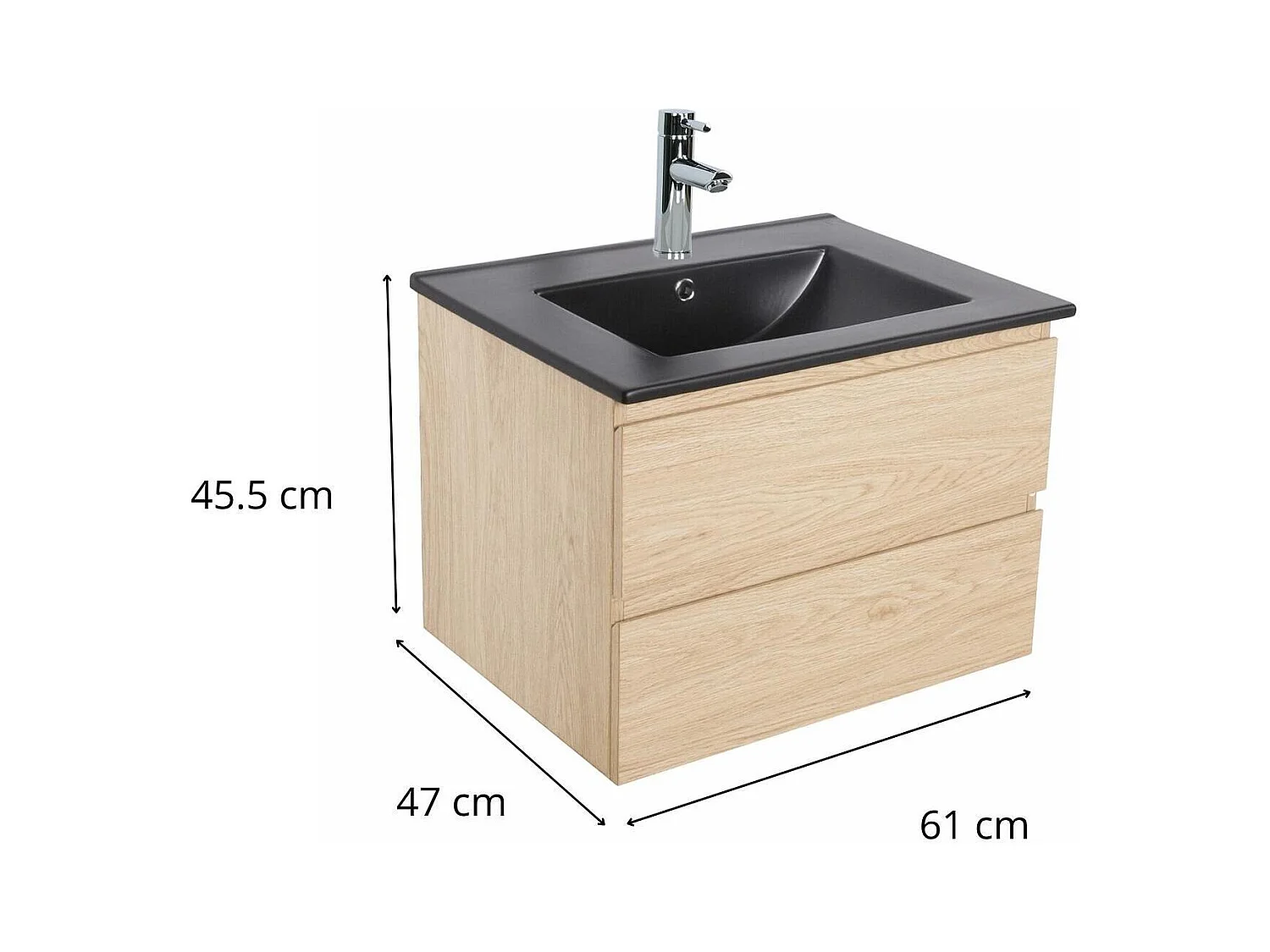 Einzelwaschtisch-Set 60 cm mit Keramikplatte und Chromhahn SORRENTO