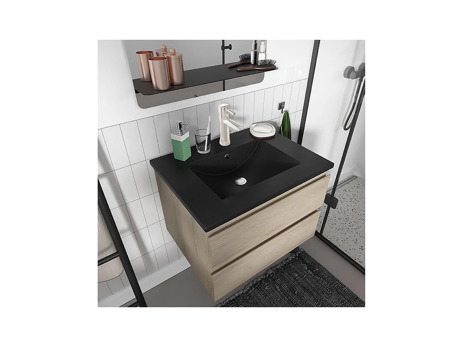 Einzelwaschtisch-Set 60 cm mit Keramikplatte und Chromhahn SORRENTO