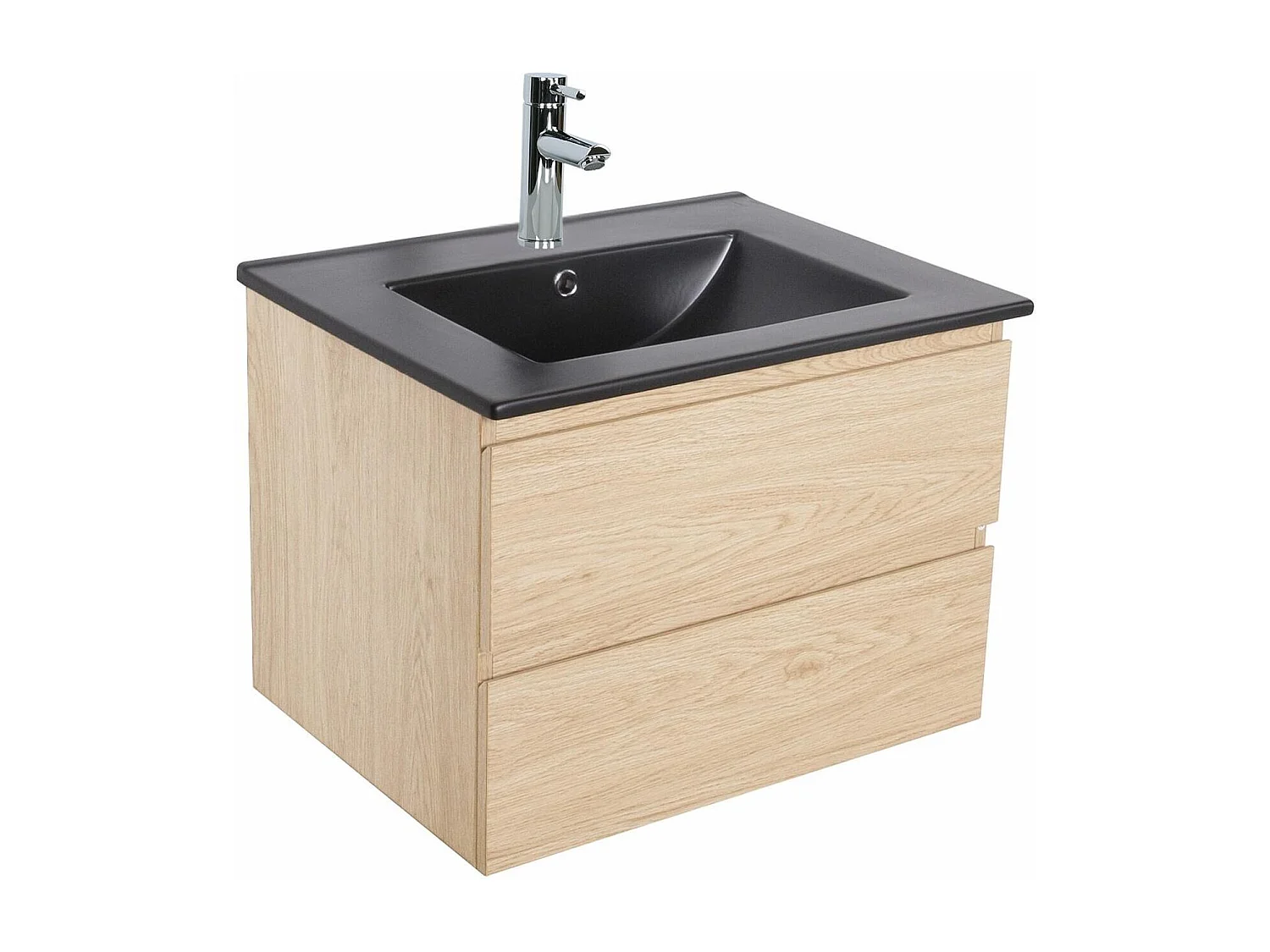 Ensemble simple vasque 60cm avec plan céramique et robinet chromé