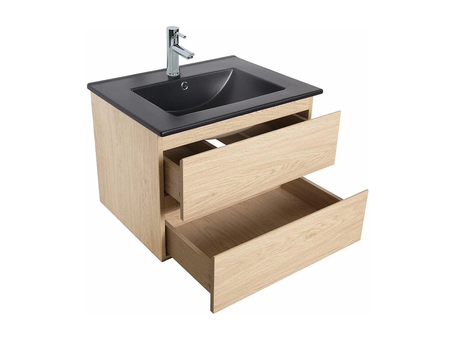 Ensemble simple vasque 60cm avec plan céramique et robinet chromé