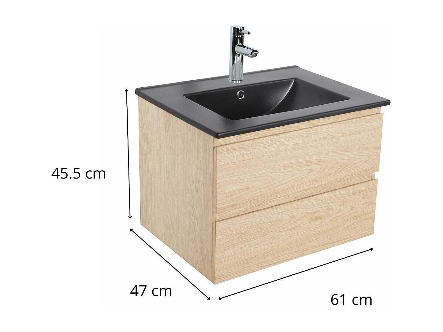 Enkele wastafelset 60cm met keramische bovenkant en chromen kraan SORRENTO