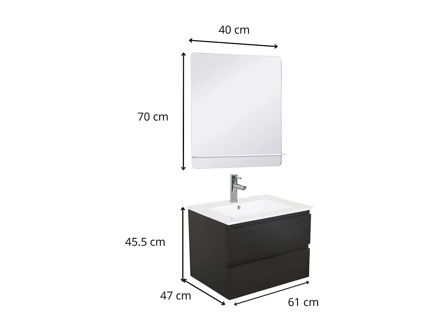Conjunto mueble lavabo 60 cm + grifo + espejo SORRENTO