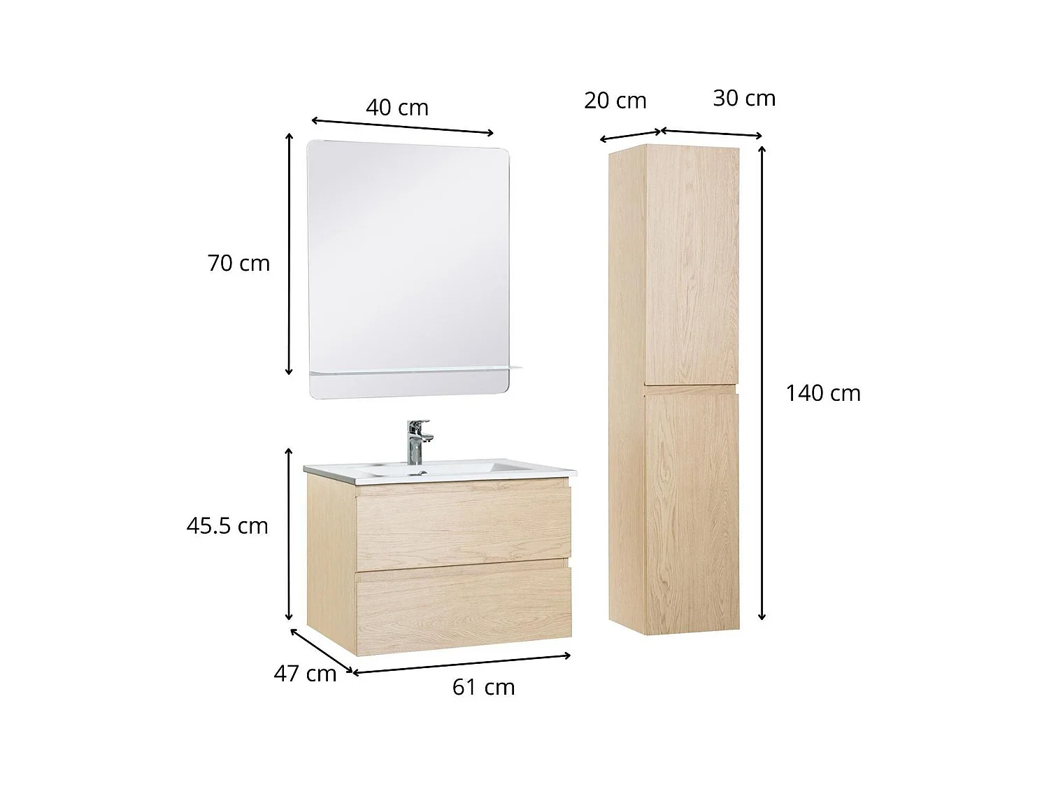 Einzelwaschtisch-Set 60 cm + Wasserhahn + Spiegel + SORRENTO-Säule