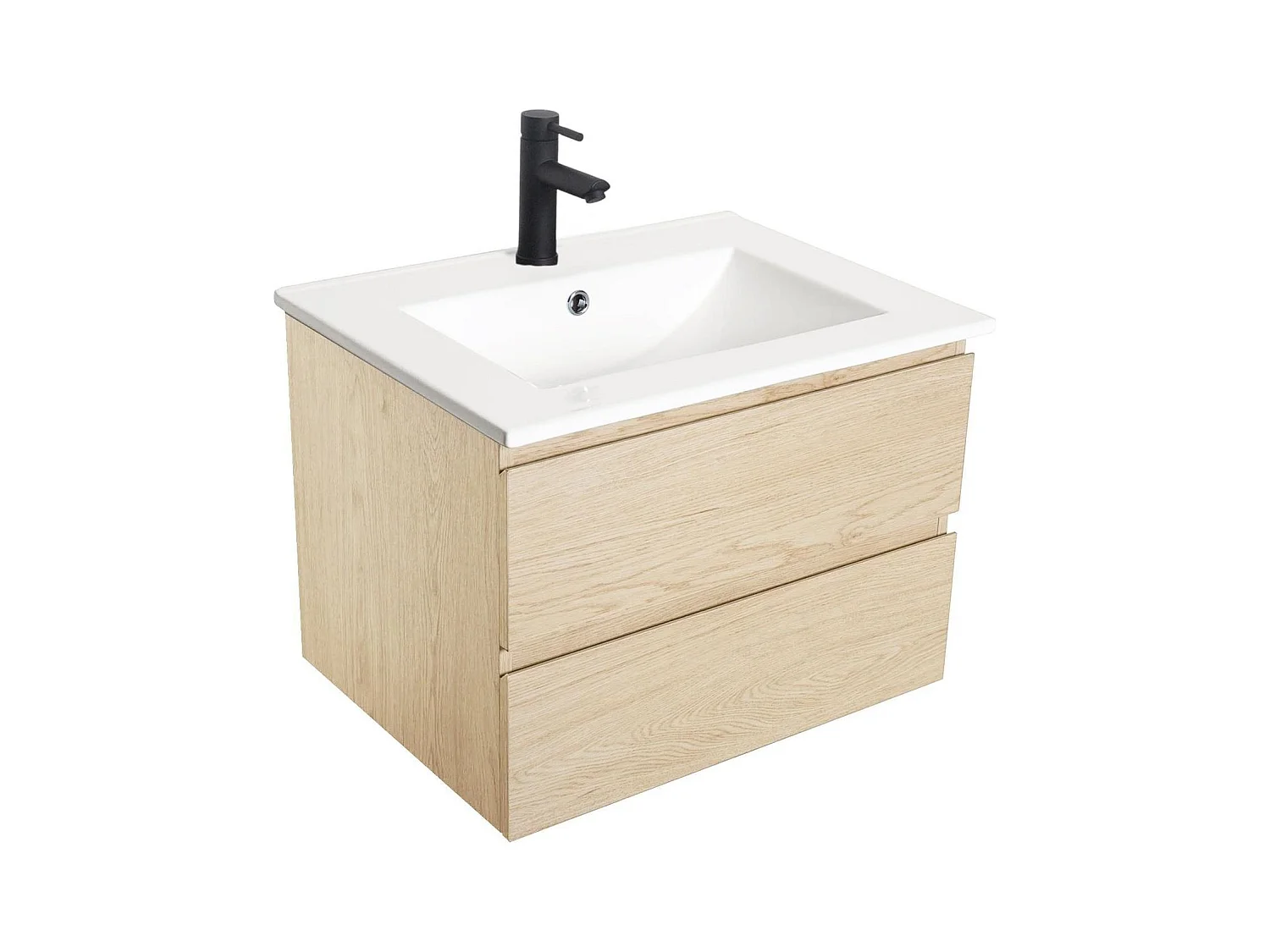 Einzelwaschtisch-Set 60cm mit Keramikplatte und schwarzem Wasserhahn SORRENTO