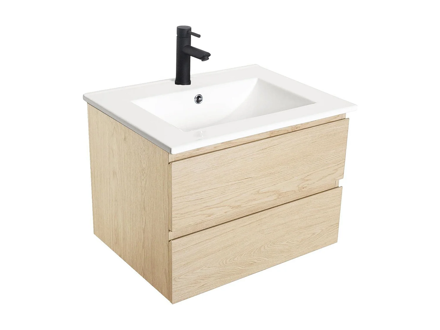 Enkele wastafelset 60cm met keramische bovenkant en zwarte kraan SORRENTO