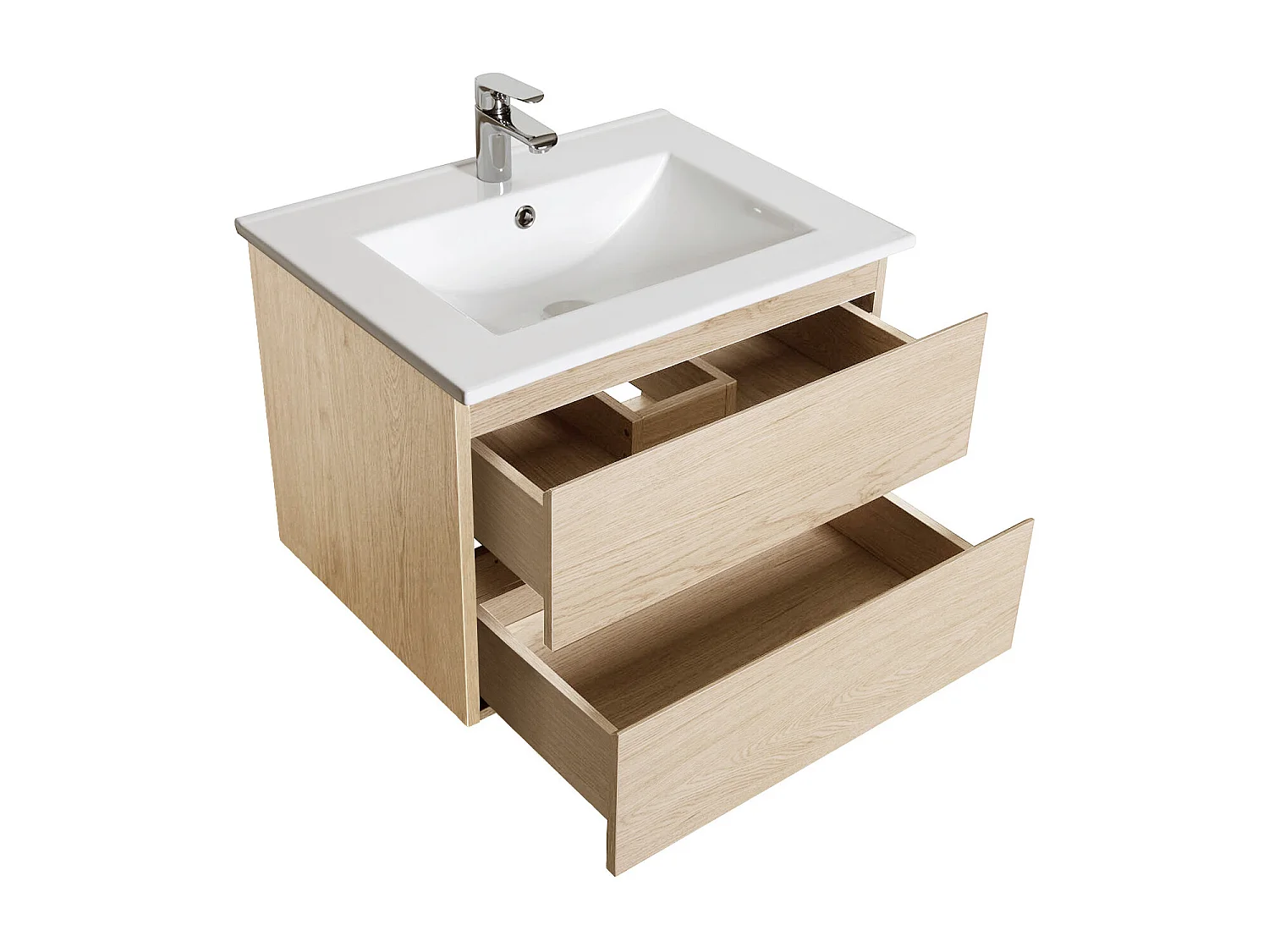 Ensemble simple vasque 60cm avec plan céramique et robinet noir