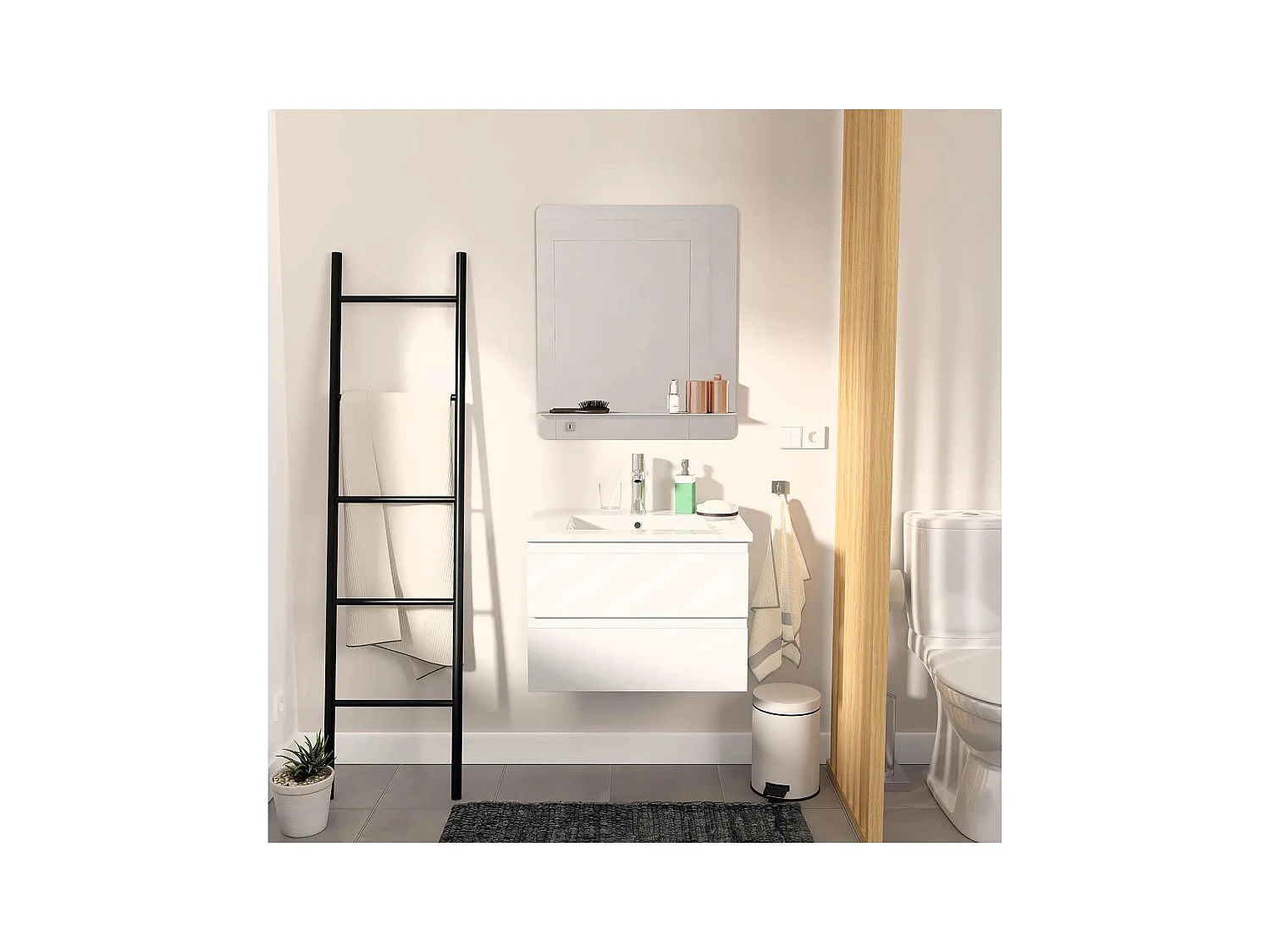 SORRENTO Einzelwaschtisch-Unterschrank 60 cm + Armatur + Spiegel